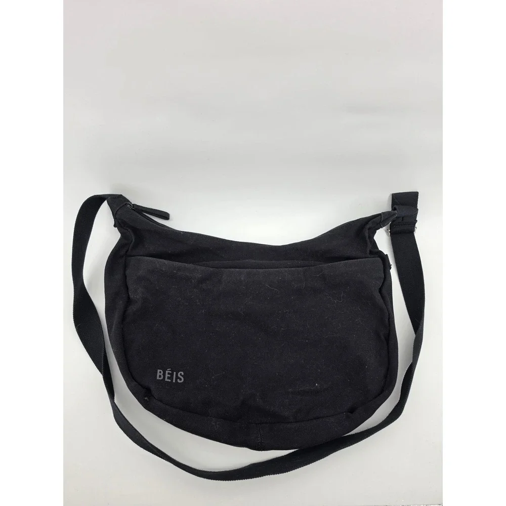 BÉIS The Carryall Crossbody Bag Black Cotton Canvas Crescent Shoulder Bag